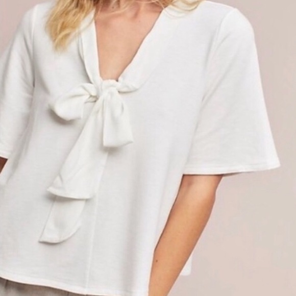 Anthropologie Eri + Ali tie front white blouse - Picture 2 of 6